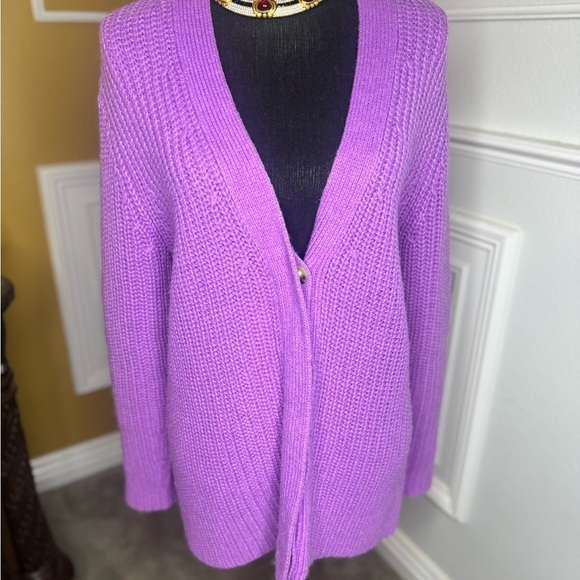 VINCE. 
Sculpted Sleeve Cardigan - Lavender Knit Women's Sweater - Picture 8 of 11
